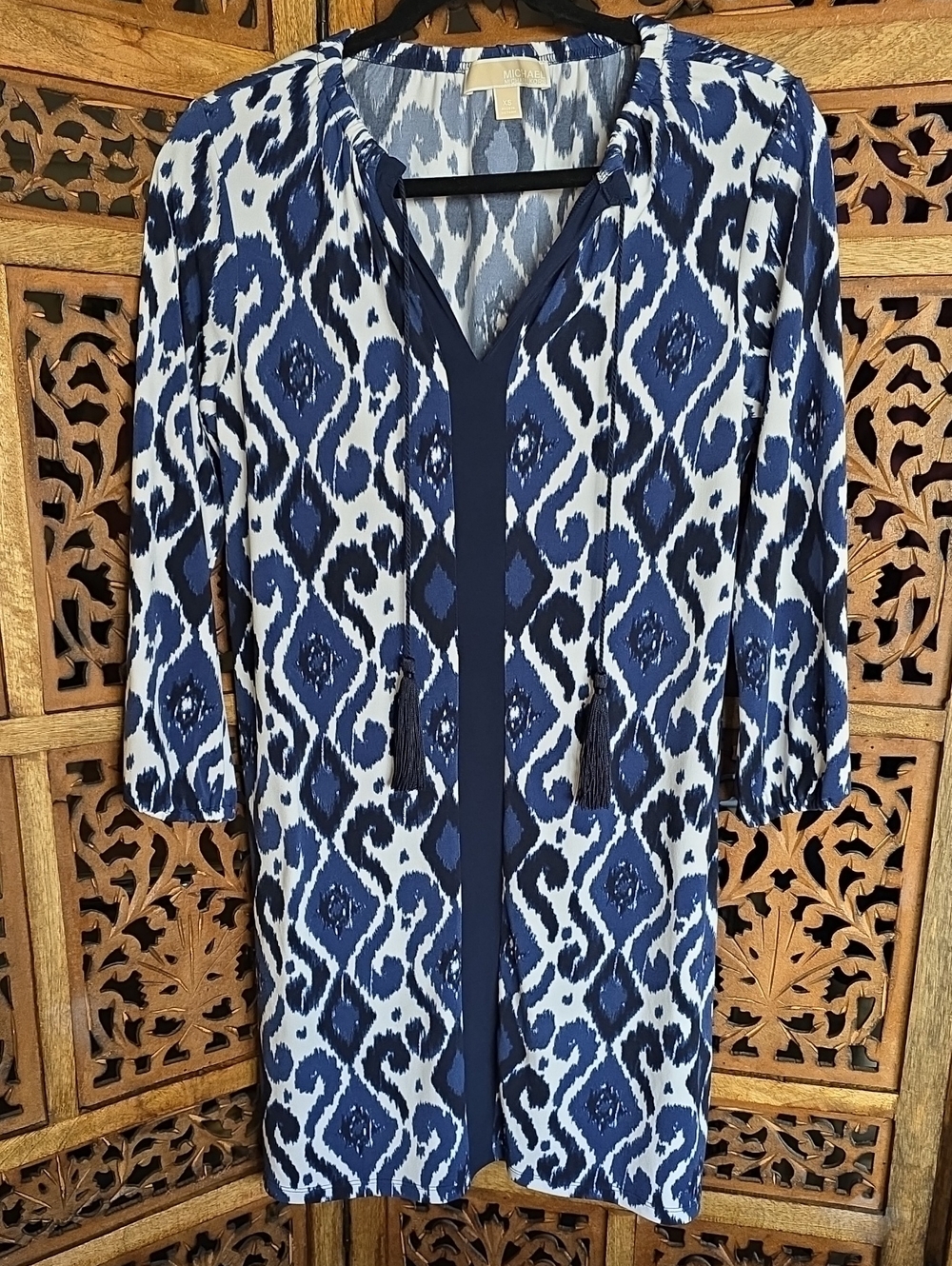 Michael Kors Navy and White Ikat Shift Dress